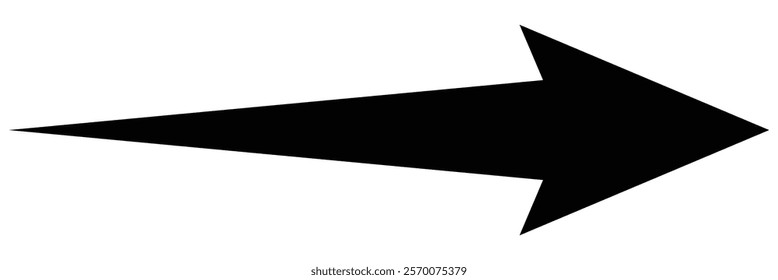 Long arrow icon vector. Thin black arrow pointing right. Large size black long arrow. Straight long arrow icon on isolated background.