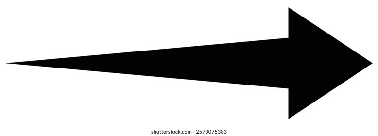 Long arrow icon vector. Thin black arrow pointing right. Large size black long arrow. Straight long arrow icon on isolated background.