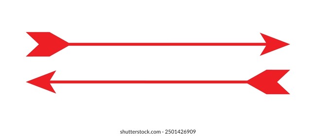 Long arrow icons set. Vector set of trendy long arrows left and right in flat style. Red large forward left or right pointing solid long arrow icon sketched as vector symbol. eps 10