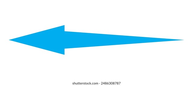 Long arrow illustration, left thin line, black cursor, horizontal element, thick pointer vector icon isolated on white background. Blue long arrow.