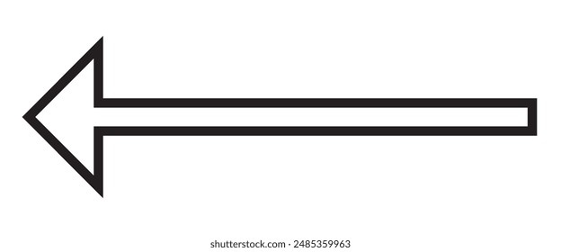 Long arrow linear vector icon. Black outline horizontal vector arrow sign pointing left.10 Eps.