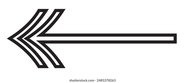 Long arrow linear vector icon. Black outline horizontal arrow pointing to the left.