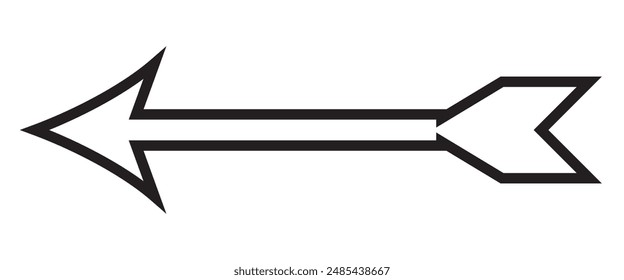Long arrow linear vector icon. Black outline horizontal left pointing arrow.