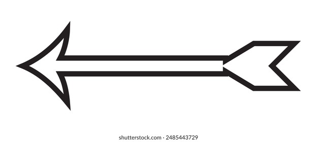 Long arrow linear vector icon symbol. Black outline horizontal left pointing arrow. Vector 10 eps.