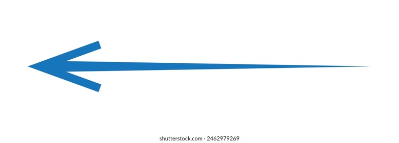 Long arrow pointing left. Arrow blue pointer sign. Horizontal straight long arrow icon isolated.