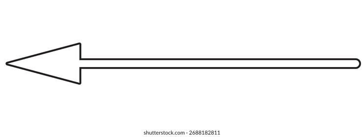 Langer Pfeil nach links. Langes Pfeilsymbol, rechte dünne Linie, horizontales Element, dicker Zeiger, langes Pfeilsymbol einzeln auf weißem Hintergrund. Liniensymbol