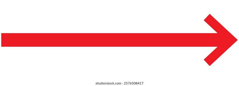 long arrow pointing to the right. Straight long arrow icon, right thin line, horizontal element, thick pointer vector long arrow icon isolated on white background.