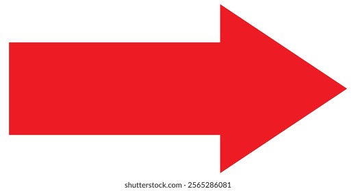 Long arrow. Red large arrow pointing right. Bold thine long arrow. Vector illustration. Red long bold arrow icon vector .