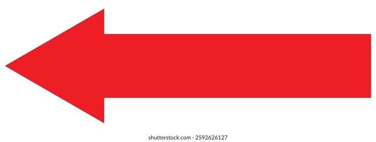 Long arrow. Red arrow pointing left. Bold arrow icon. large size red long arrow. Vector illustration icon isolated on white background.
