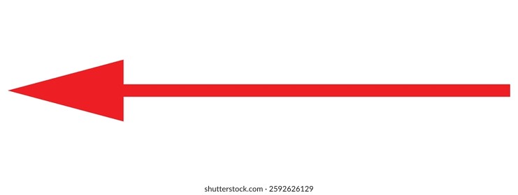 Long arrow. Red arrow pointing left. Bold arrow icon. large size red long arrow. Vector illustration icon isolated on white background.