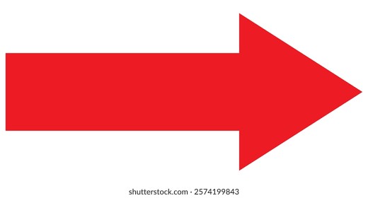 Long arrow. Red arrow pointing right. Red large arrow pointing right. Bold thine long arrow. Vector illustration.
