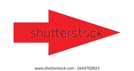 Long arrow. Red arrow pointing right. Red large arrow pointing right. Bold thine long arrow, Vector illustration.