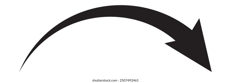 Icono de Vector de flecha larga. Flecha curva Horizontal negra. Diseño de Vector. Flecha curva larga. EPS 10