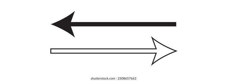 Icono de Vector de flecha larga. Flecha curva Horizontal negra. Diseño de Vector. Flecha curva larga. EPS 10