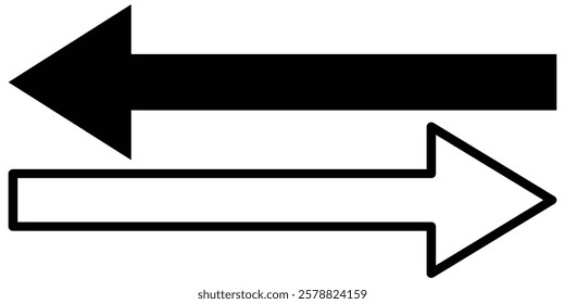 Long arrow vector icon. Black horizontal double arrow. Vector left and right arrow flat style. Vector illustration arrow icon isolated on white background.