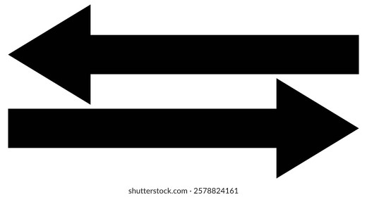 Long arrow vector icon. Black horizontal double arrow. Vector left and right arrow flat style. Vector illustration arrow icon isolated on white background.