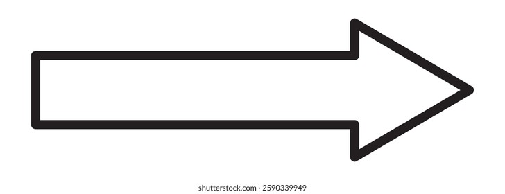 Long arrow vector icon. Black arrow pointing right. Black large arrow pointing right. Bold thine long arrow. Vector illustration.