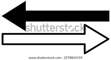 Long arrow vector icon. Black horizontal double arrow. Vector left and right arrow flat style. Vector illustration arrow icon isolated on white background.