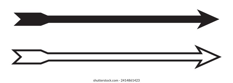Long arrow vector, icon set for web design. Black arrow vector, line arrow on white background