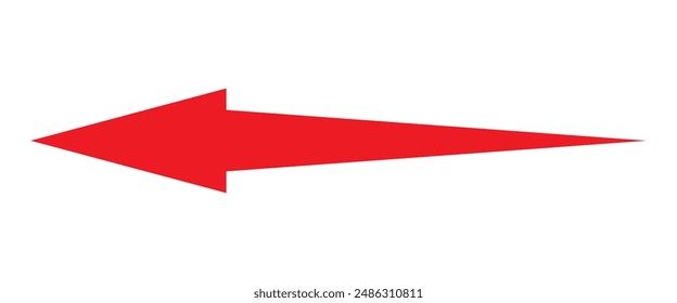 Long arrow vector illustration, left thin line, black cursor, horizontal element, thick pointer vector icon isolated on white background. Red long arrow icon pointing left.