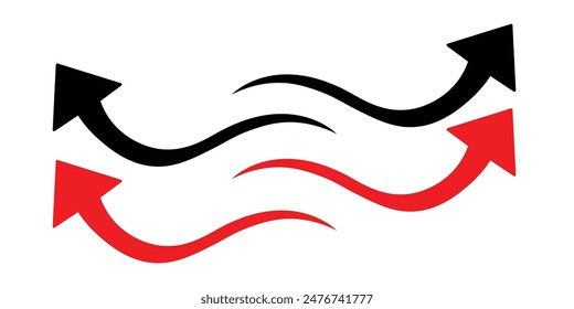 Long arrows icon set. Arrow pointing. Vector set of trendy long arrows left and right in flat style. Red and   And black.