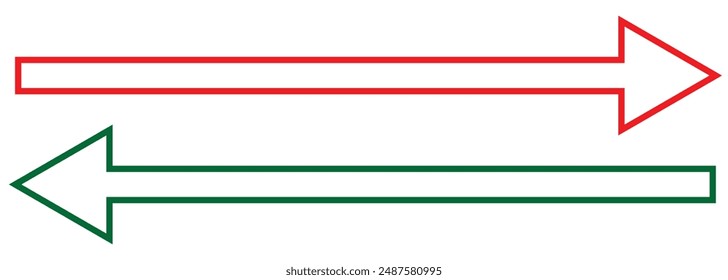 Long arrows icon set. Arrow pointing. Vector set of trendy long arrows left and right in flat style. Red and green arrow vector set. Design eps 10