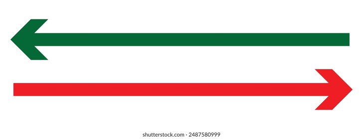 Long arrows icon set. Arrow pointing. Vector set of trendy long arrows left and right in flat style. Red and green arrow vector set. Design eps 10