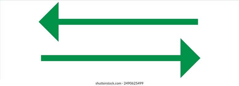Conjunto de iconos de flechas largas. Flecha apuntando. Vector de flechas largas de moda izquierda y derecha en estilo plano. Vector de flecha verde.