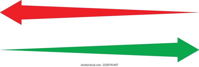 Long arrows icon set. Arrow pointing. set of trendy long arrows left and right in flat style. Red and green arrow icon set. isolated on white background. Vector
