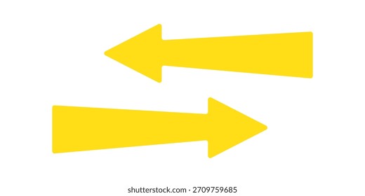 Conjunto de iconos de flechas largas. Flecha apuntando. Vector conjunto de flechas largas de moda izquierda y derecha en estilo plano. Conjunto de Vector de flecha amarilla.