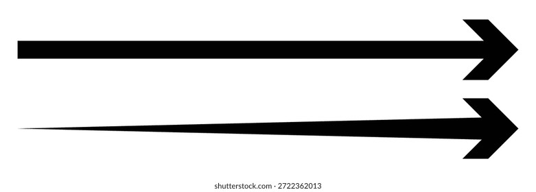 Conjunto de iconos de flechas largas. Colección de flecha Horizontal larga recta negra. Ilustración vectorial
