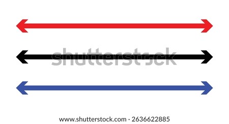 Long arrows icon set. Arrows pointing both ways, illustration, vector on white background. Vector illustration. Red, black and blue arrow vector set. Eps-10.