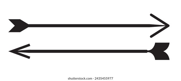 Long arrows icon set. Vector set of trendy long arrows left and right in flat style. Black arrows vector illustration. Straight long right vector arrow icon.