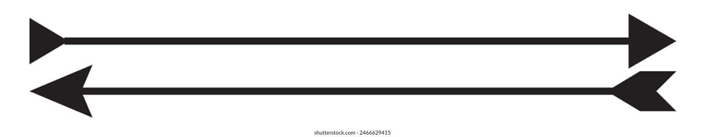 Long arrows icon set. Vector set of trendy long arrows left and right in flat style. Black arrows vector illustration. Icons isolated.