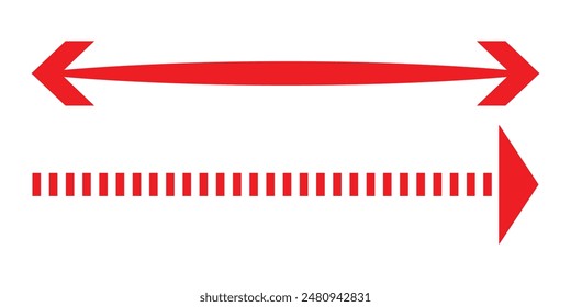 Long arrows icon set. Vector set of trendy long arrows left and right in flat style. Replaceable vector design. "RED ARROW". Eps 10.