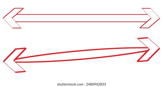 Long arrows icon set. Vector set of trendy long arrows left and right in flat style. Replaceable vector design. "RED ARROW". Eps 10.