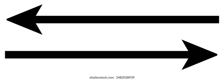 Long arrows icon set. Vector set of trendy long arrows left and right in flat style. Black arrows vector illustration. Icons isolated on white background. Vector illustration. Eps file 46.