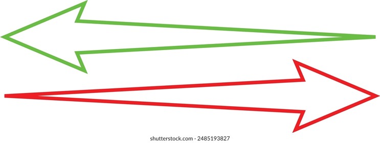 Long arrows icon set. Vector set of trendy long arrows left and right in flat style. Replaceable vector design.