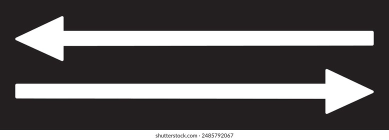 Long arrows icon set. Vector set of trendy long arrows left and right in flat style. Black arrows vector illustration. Icons isolated. Straight long right vector arrow icon. Replaceable vector design