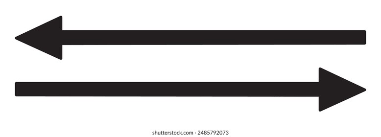 Long arrows icon set. Vector set of trendy long arrows left and right in flat style. Black arrows vector illustration. Icons isolated. Straight long right vector arrow icon. Replaceable vector design