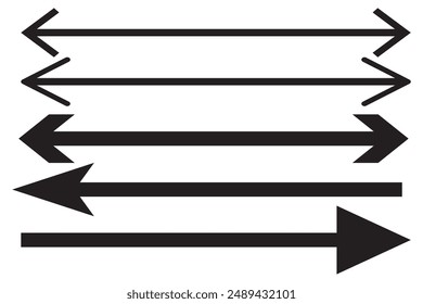 Long arrows icon set. Vector set of trendy long arrows left and right in flat . Black arrows vector illustration. Icons isolated .Straight long right vector arrow icon