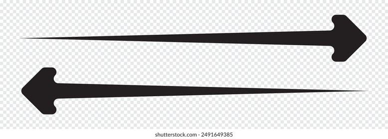 Long arrows icon set. Vector set of trendy long arrows left and right in flat style. Black arrows vector illustration. Icons isolated.Straight long right vector arrow icon.Replaceable vector design