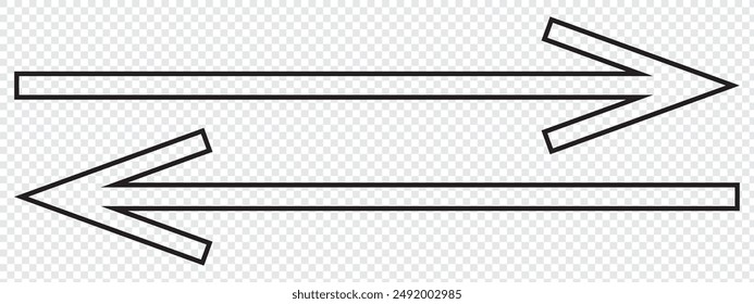 Long arrows icon set. Vector set of trendy long arrows left and right in flat style. Black arrows vector illustration. Icons isolated .Straight long right vector arrow icon. Replaceable vector design