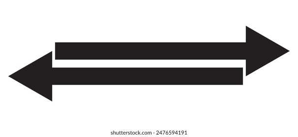  . long arrows left and right in flat style. Double arrow icon isolated, Black horizontal long double arrow arrows vector illustration. Double hade arrow, curser arrow.