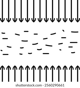 The long arrows at the top and bottom point to the lines in the middle of the image, simulating the flow of energy or water.