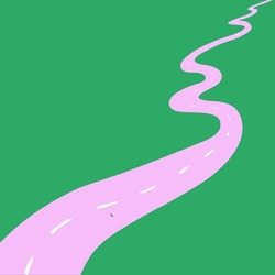 Long Asphalt Road With Markings In Vector.winding Road In Perspective In Flat Style For Design.fairytale Path, Illustration Element.highway To Nowhere.mysterious Path.
