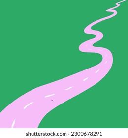 long asphalt road with markings in vector.winding road in perspective in flat style for design.fairytale path, illustration element.highway to nowhere.mysterious path. svg