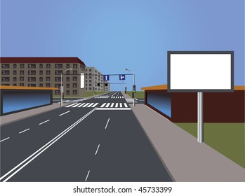 Long asphalt road.Street.House.