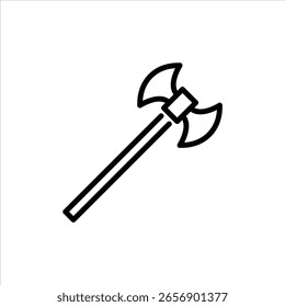 Icono de contorno de hacha larga. ilustración de línea negra de hacha medieval.