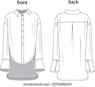 long back women's shirt vector illustration, cuffed shirt, technical front and back drawing,
women's business suit